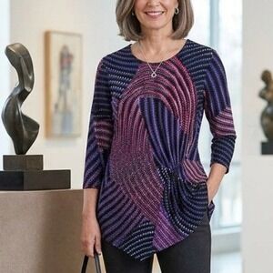 Joseph Ribkoff Womens Purple Geometric Print Asymmetric Tunic Top Size 12 213076